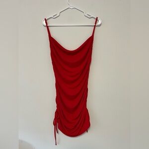 Tiger Mist Red Porto Ruched Mini Dress